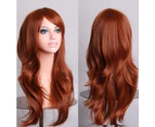 70cm Wavy Curly Sleek Full Hair Lady Wigs w Side Bangs Cosplay Costume Womens - brown