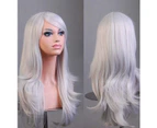 70cm Wavy Curly Sleek Full Hair Lady Wigs w Side Bangs Cosplay Costume Womens - silver