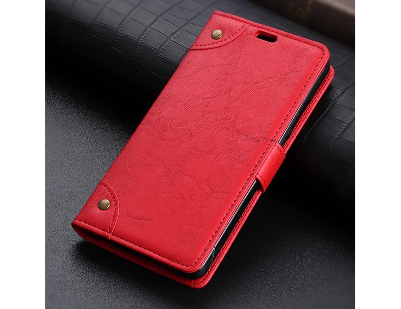 For Google Pixel 3 XL Leather Wallet Case Red Copper Buckle Horse Texture Cover