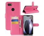 For Google Pixel 3 XL Leather Wallet Case Magenta Lychee Cover,Stand,Card Slots