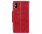 For iPhone XS Max Case Red Wild Horse Texture Retro Business Folio Leather Cover