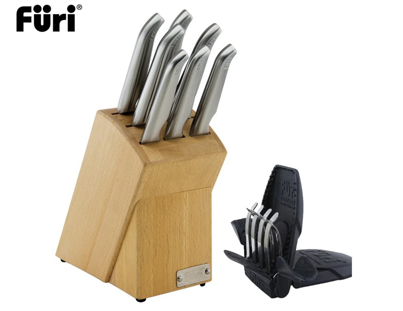 Furi 9-Piece Pro Wood Knife Block Set w/ Diamond Sharpener