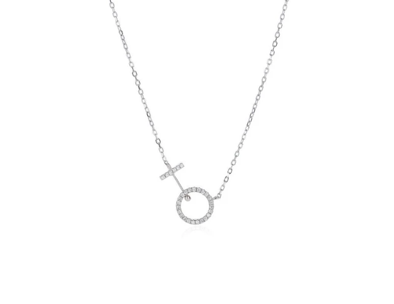Circle Sterling Silver Rhinestone Necklace