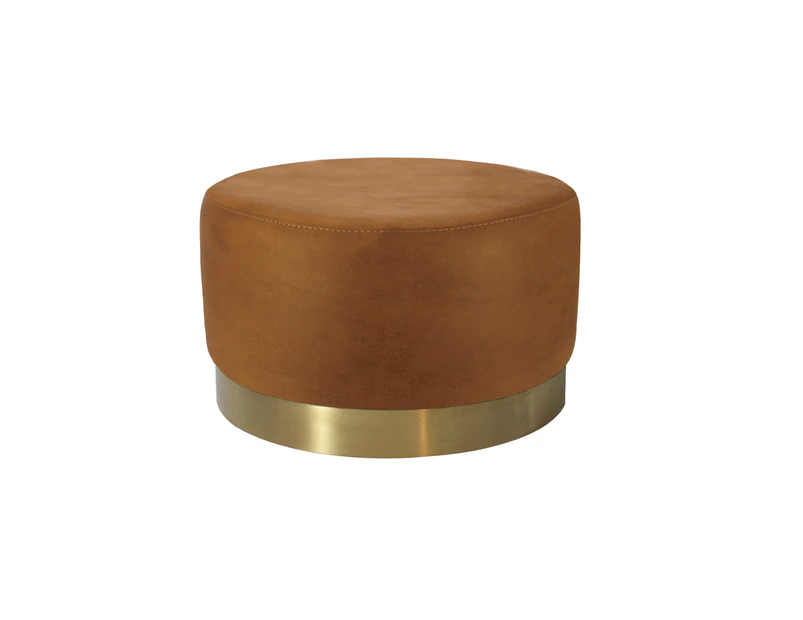 Recycled Leather Ottoman - Brushed Gold Base - Large - Cognac
