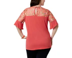 NY Collection Womens Plus Embroidered Floral Pattern Blouse