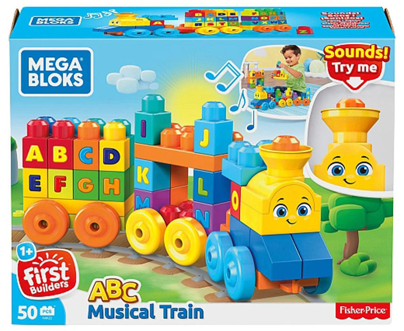 Mega Blocks First Builders ABC Musical Train 50-Piece Building Set