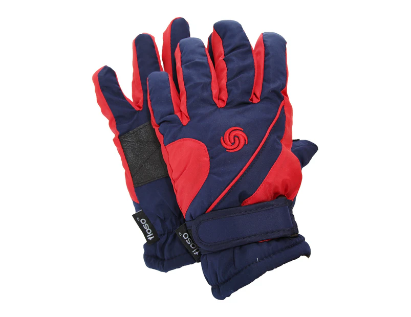 FLOSO Kids/Childrens Extra Warm Thermal Padded Ski Gloves With Palm Grip (Navy/Red) - GL490