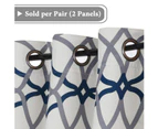 2x Blockout Curtains for Living Room Window Treatment Draperies for Bedroom Pair Curtain, Geo in Navy and Grey Pattern
