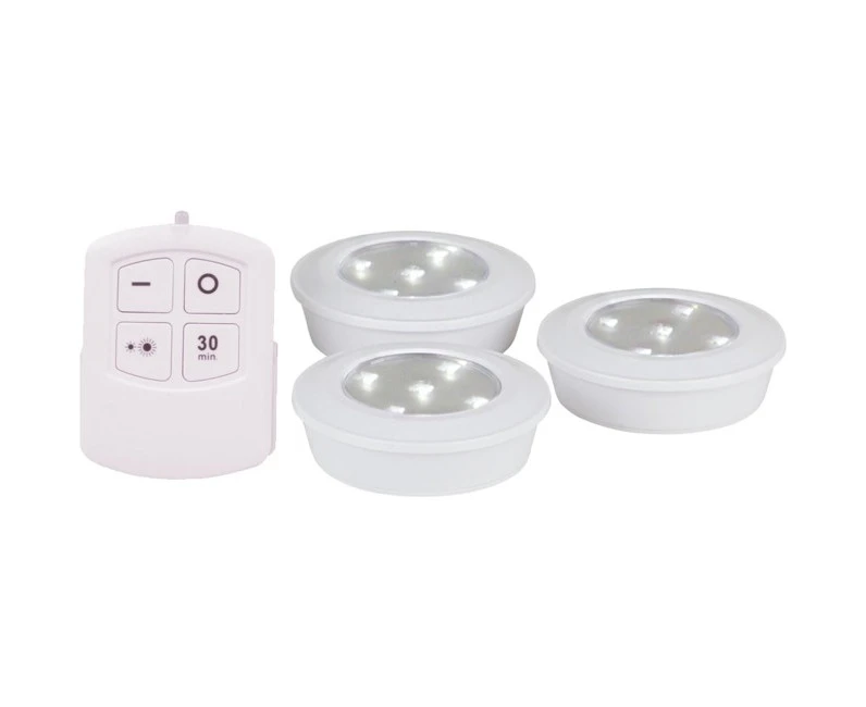 SL3511  LED Puck Light 3 Pack With Remote  High / Low Brightness Modes  LED PUCK LIGHT 3 PACK