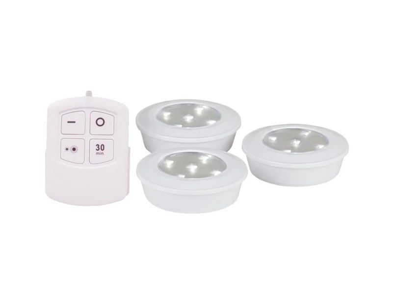 SL3511  LED Puck Light 3 Pack With Remote  High / Low Brightness Modes  LED PUCK LIGHT 3 PACK