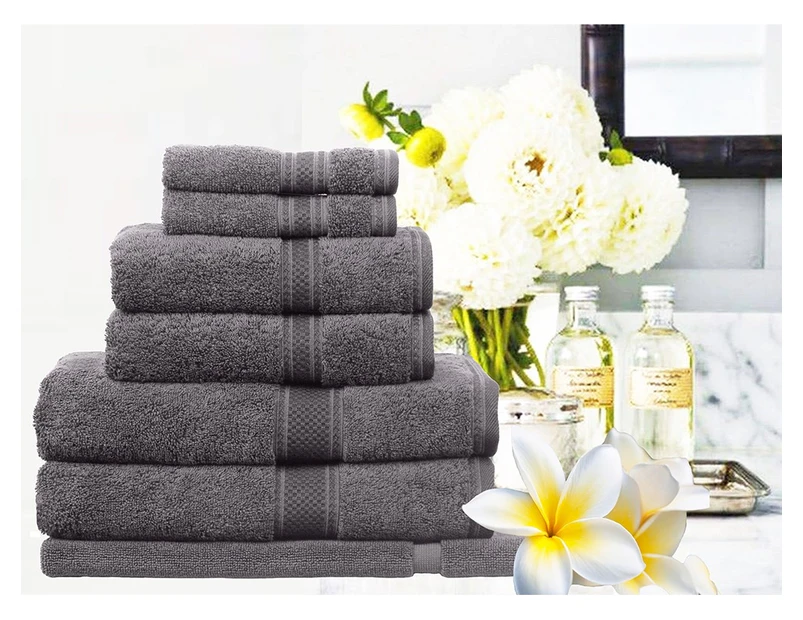 650GSM Real 100% Egyptian Cotton 7 Pieces Towel  Set Charcoal