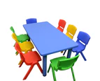 120x60cm Blue Rectangle Kid's Table and 8 Mixed Chairs