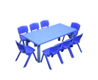 120x60cm Blue Rectangle Kid's Table and 8 Blue Chairs