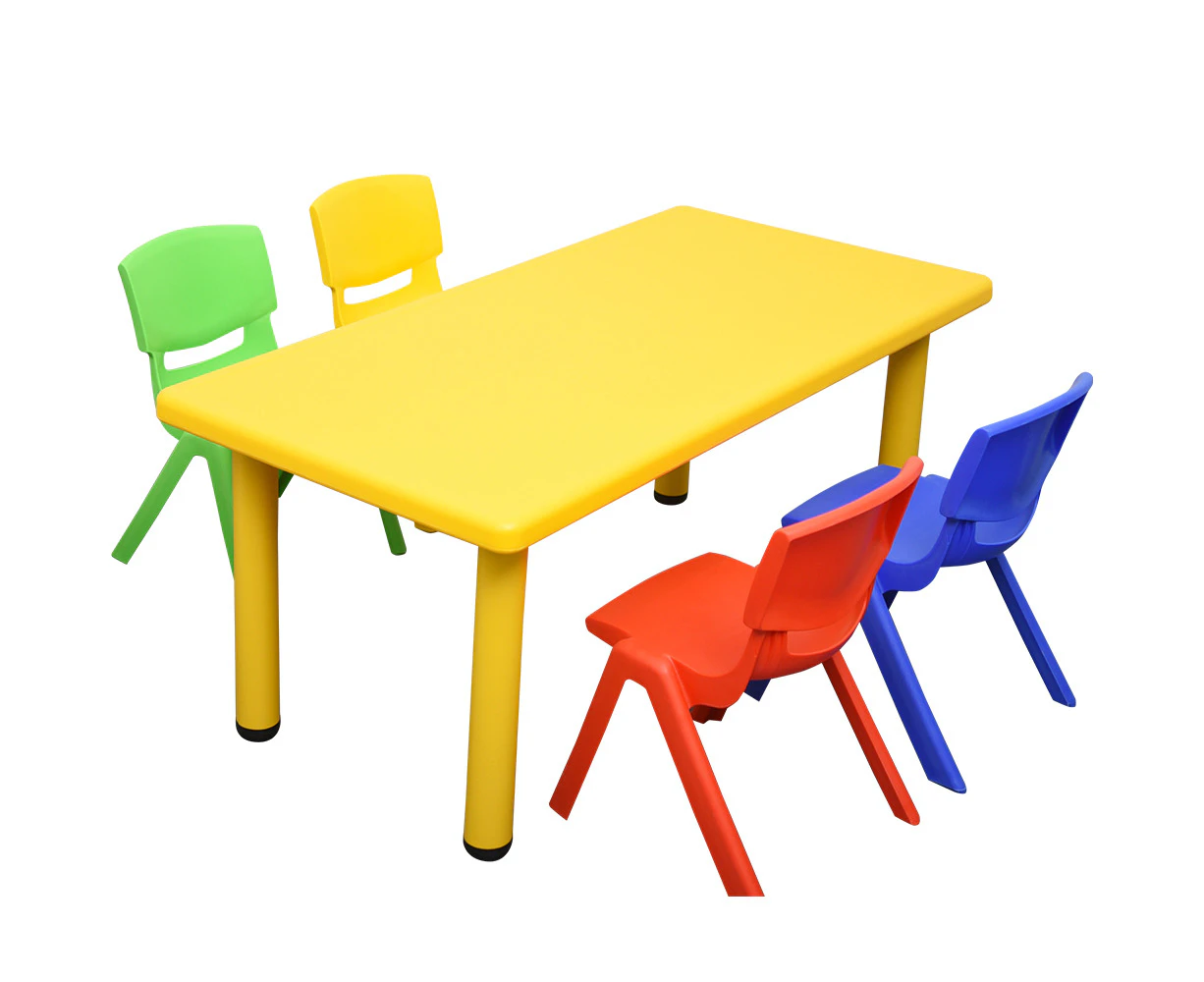 120x60cm Rectangle Yellow Kid's Table and 4 Mixed Chairs