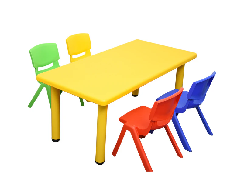 120x60cm Rectangle Yellow Kid's Table and 4 Mixed Chairs