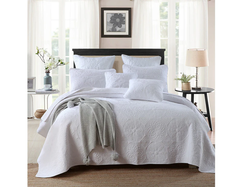 Luxury 100% Cotton Coverlet / Bedspread Set embroidery Comforter Quilt  for Queen King Size bed 230x250cm Circle White