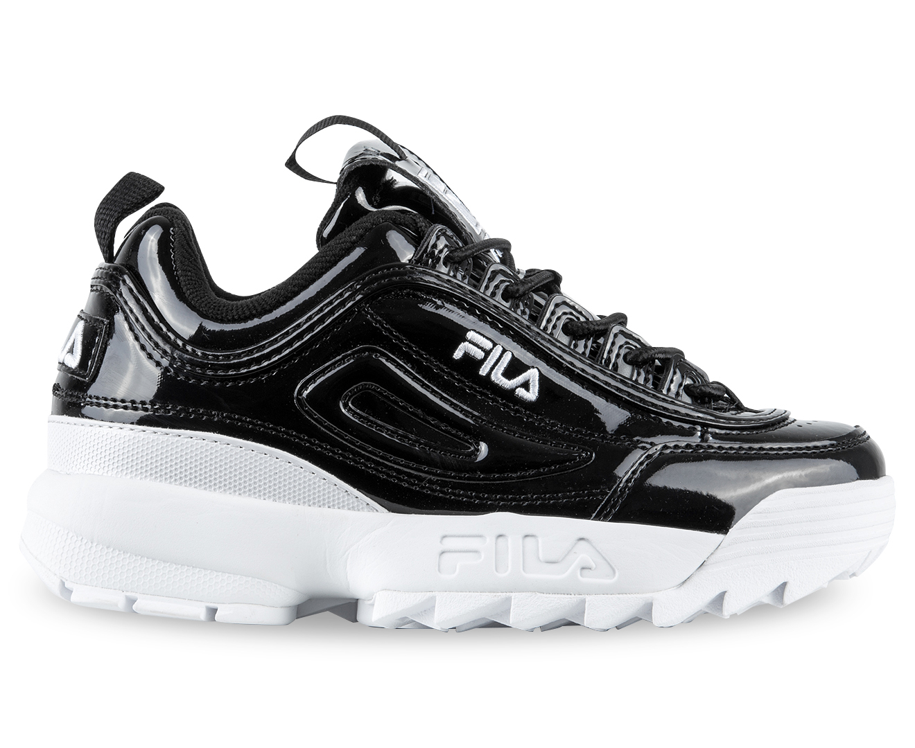 Fila Women's Disruptor II Premium Patent Sneakers - Black/White | Catch ...