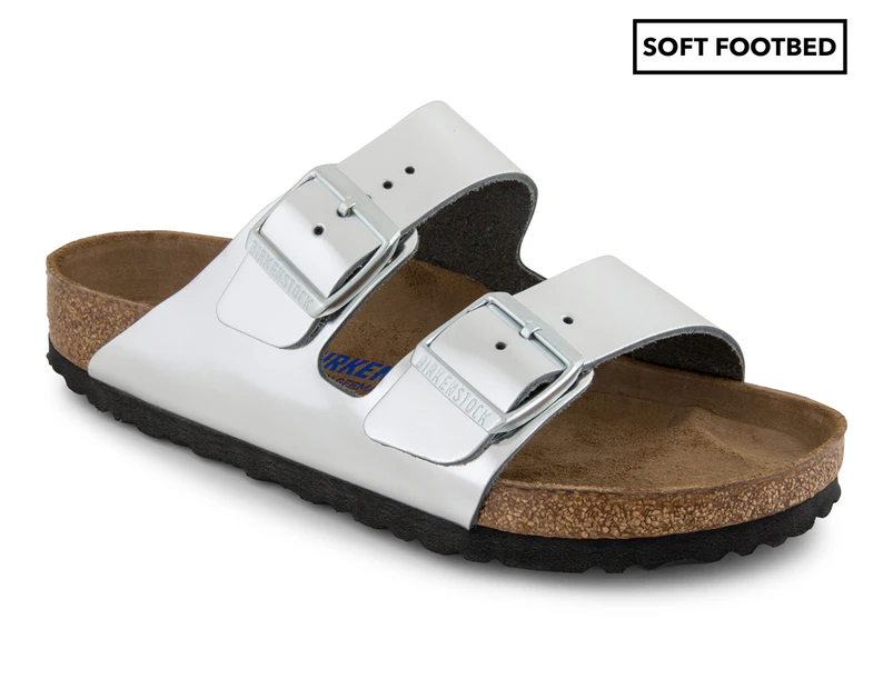 Birkenstock Women's Arizona Soft Footbed Sandals - Metallic Silver