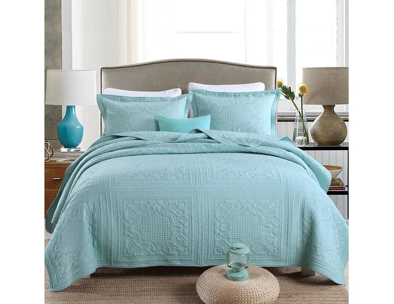 Luxury 100% Cotton Coverlet / Bedspread Set Comforter Quilt  for  King Size and Super King size bed 245x270cm Square Blue