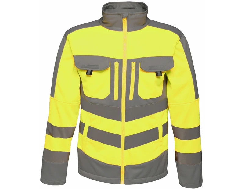 Tactical Threads Mens Hi Vis Power Fleece Workwear Jacket - Yellow/Grey