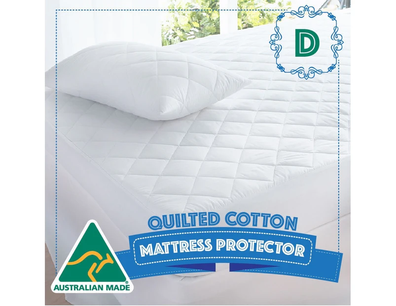 Australian Made Quilted Fully Fitted Mattress Protector Cotton Cover Double Size Bed
