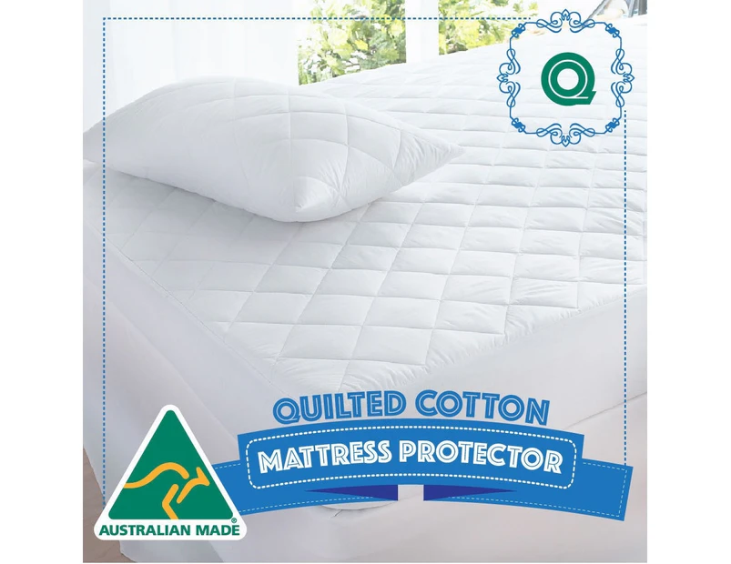 Australian Made Quilted Fully Fitted Mattress Protector Cotton Cover Queen Size Bed