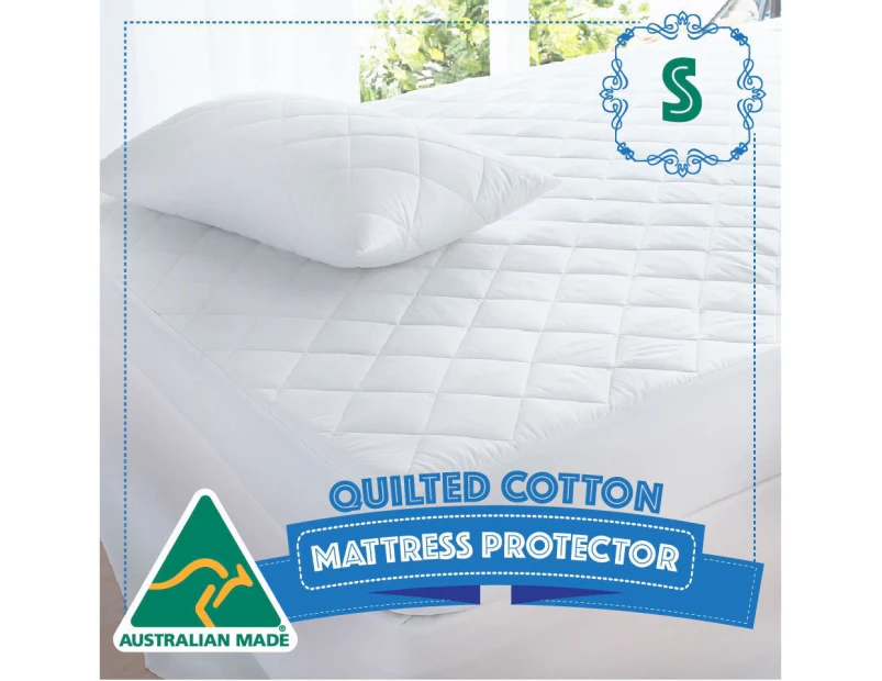 Australian Made Quilted Fully Fitted Mattress Protector Cotton Cover Single Size Bed