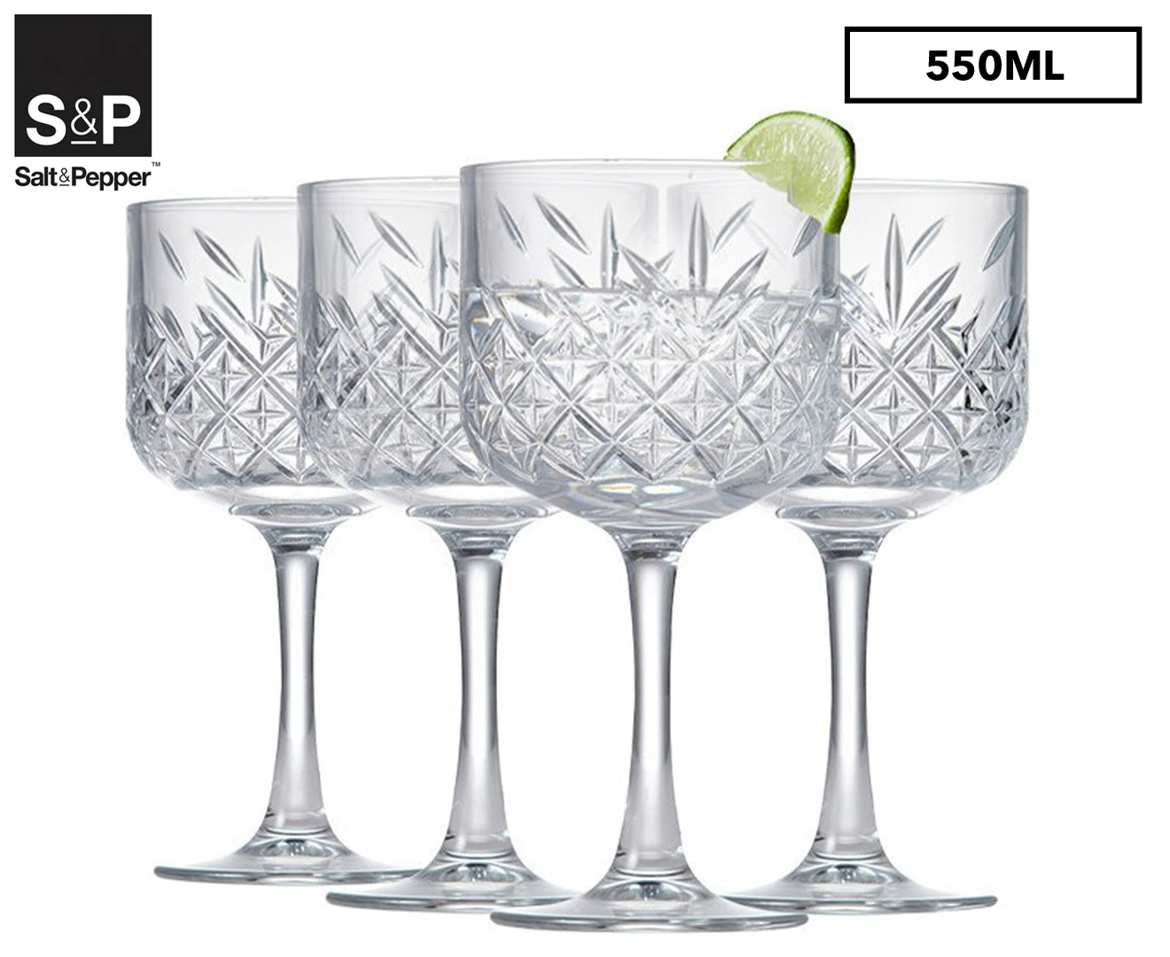 Set of 4 Salt & Pepper 550mL Winston Cocktail Glasses