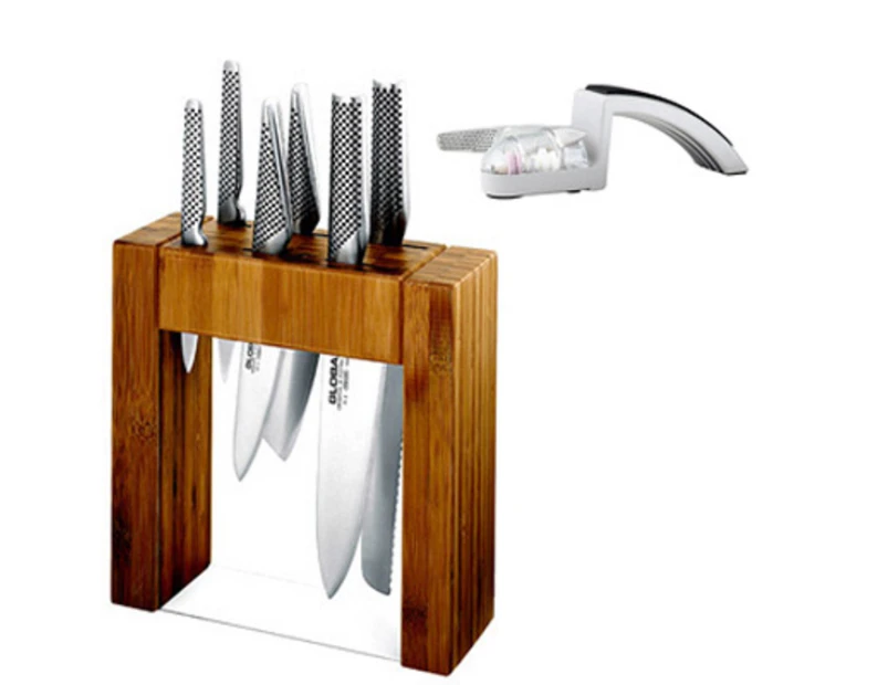 New Global Ikasu Knife Block Set + Mino Sharpener Japanese Knives