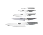 Global Katana 6 Piece Knife Block Set + Minosharp Knife Sharpener Japanese Knives