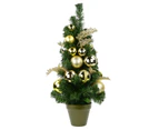 Christmas Warehouse Table Top Christmas Trees - Pre-Decorated Gold & Champagne Bauble Pine Table Top Tree - 64cm