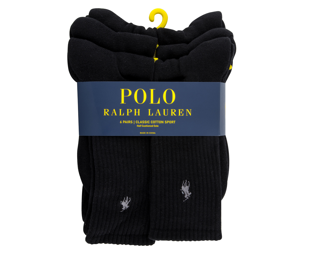 Polo Ralph Lauren Men's Size US 10-13 Rib Crew Socks 6-Pack - Black ...