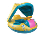 Kid Infant Pool Float Canopy Inflatable Baby Water Swim Float Boat with Sunshade Blue Yellow