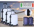 Milano XPander 3pc ABS Luggage Suitcase Luxury Hard Case Shockproof Travel Set - White 3 Piece White