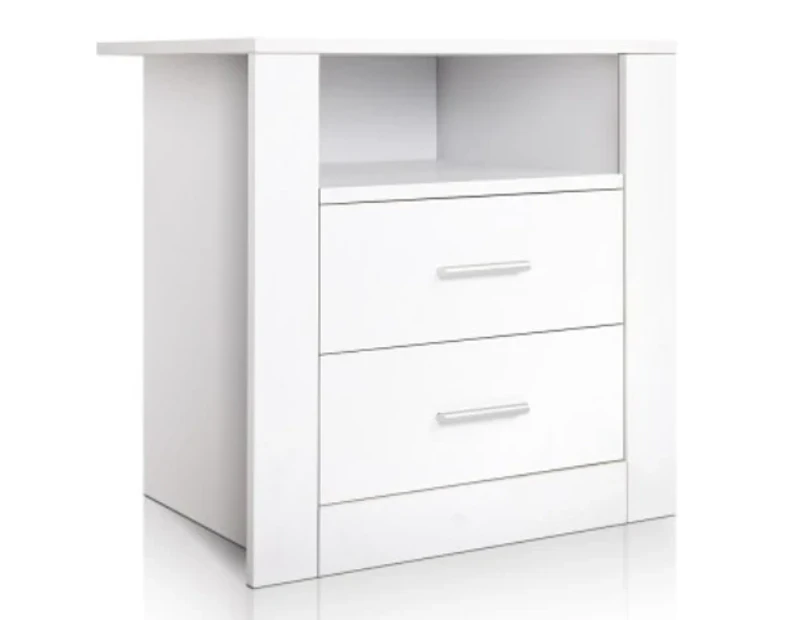 Joy Anti-Scratch Bedside Table with 2 Drawers in White - Free Shipping