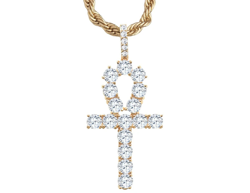 Iced Out Bling Ankh Pendant - Zirconia Cross rose gold - Rose Gold