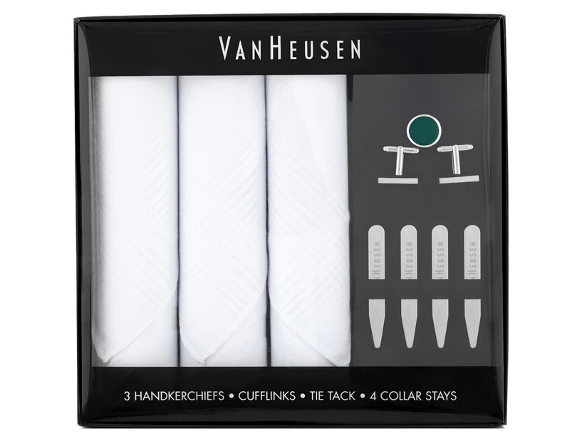 Van Heusen 3 Hankie, Cufflink & Tie Collar Set - Green