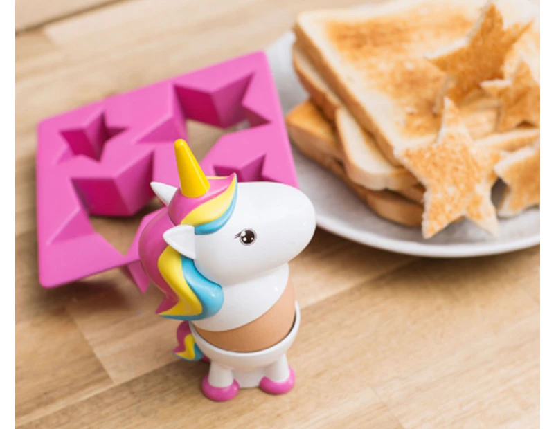 Thumbs Up Unicorn Egg Cup & Toast Cutter Set - Pink/Multi