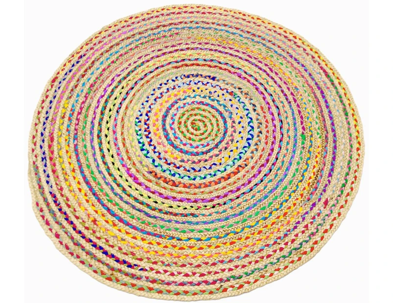Handmade Tribal Round Jute Rug - 1037 - Natural/Multi - 100x100