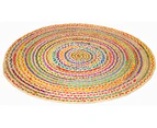Handmade Tribal Round Jute Rug - 1037 - Natural/Multi - 100x100