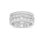 Inspired by You Round Bead Set CZ Antique Style Eternity Band 3pc Bridal Ring Set for Women in Rhodium Plated 925 Sterling Silver