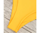 Open Back Plunging Neck Swimwear  - Mustard - M