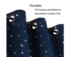 2x Full Blackout Star Curtains Kids Bedroom Blockout Curtains Eyelet Energy Saving Thick Curtains, 1 Pair, Twinkle Stars on Navy Blue