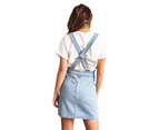 ZNU Women's Strap High Waist Pocket A Line Suspender Pinafore Denim Jumpsuits - Denim Blue