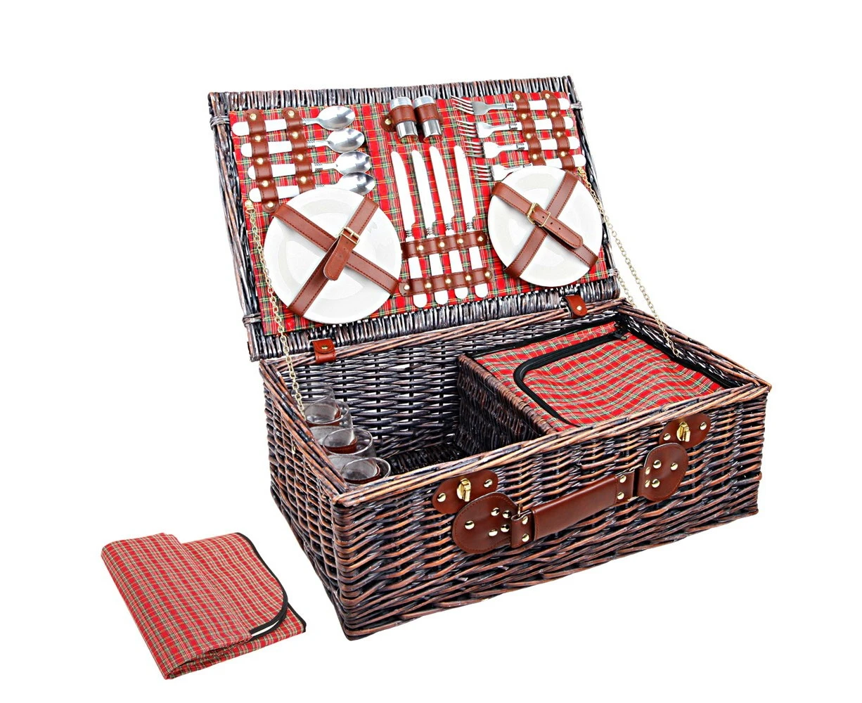 Alfresco 4 Person Picnic Basket Baskets Handle Outdoor Corporate Blanket Park