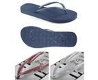 Interchangeable Women's Navy Slim Thongs with 2x Pairs of Additional Burgundy and Grey Straps with Boomerang Plugs