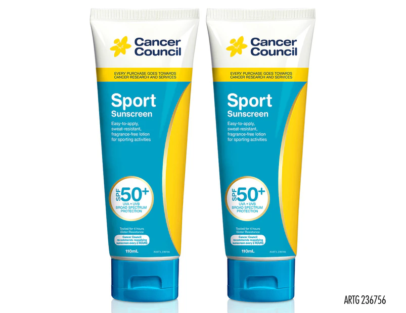 2 x Cancer Council Sports Sunscreen SPF 50+ 110mL