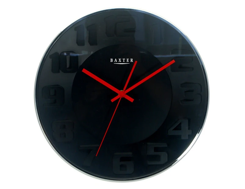 Baxter 34cm 3D Face Silent, Wall Clock - Black