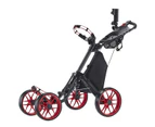 CaddyTek CaddyCruiser ONE v4 One-Click Folding 4 Wheel Golf Buggy / Push Cart - Red