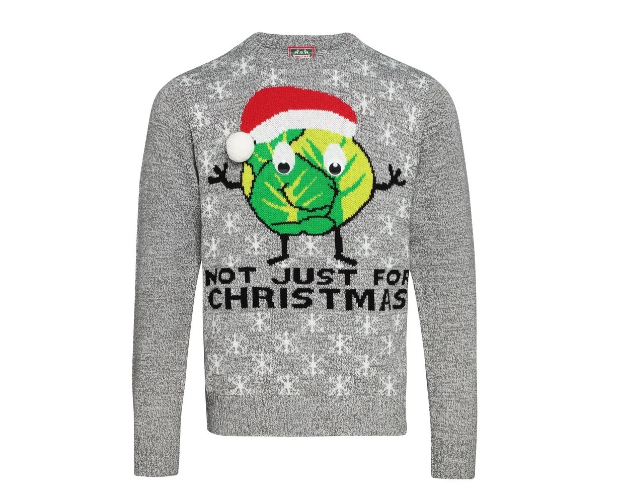 Christmas Shop Adults Unisex Sprouts Christmas Jumper (Grey) - RW6456